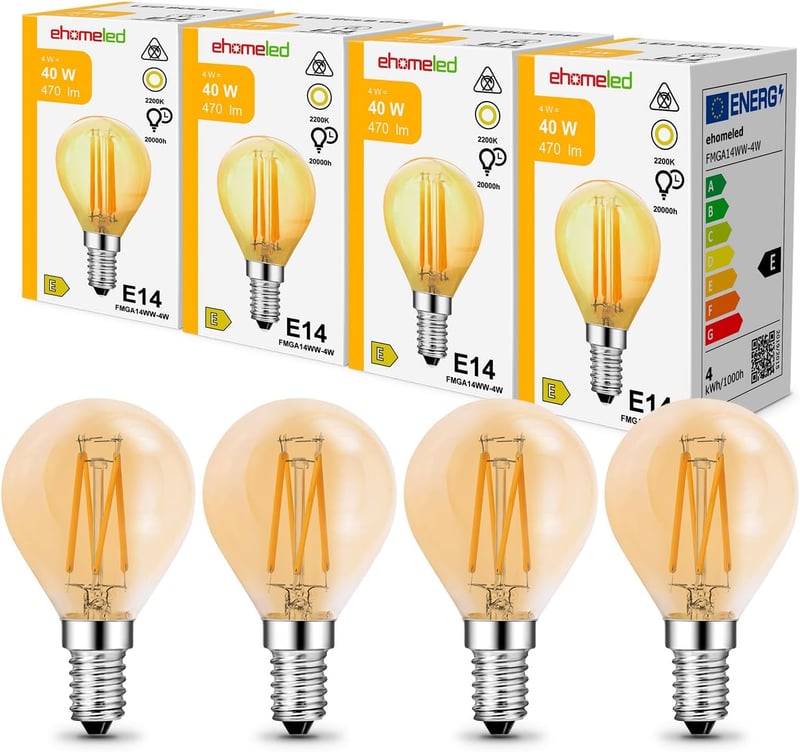 ehomeled E14 LED G45 2300K meleg fehér dekoratív izzó 4W filament 4db