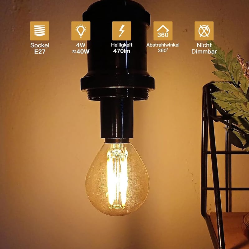 ehomeled E14 LED G45 2300K meleg fehér dekoratív izzó 4W filament 4db