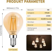 ehomeled E14 LED G45 2300K meleg fehér dekoratív izzó 4W filament 4db 2