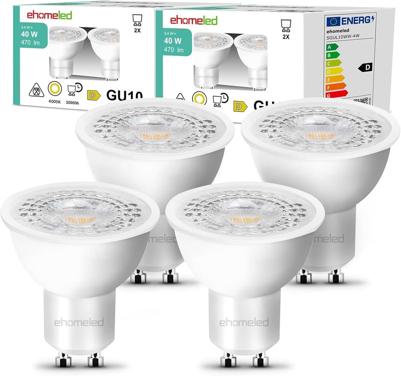 ehomeled GU10 LED izzó 4W 470 lumen semleges fehér 4000K, 40W helyettesítő, 4 darab