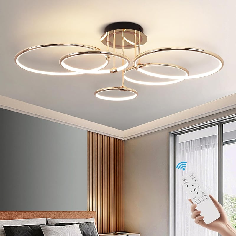 EIDEARAY LED Mennyezeti Lámpa 5 Körös Arany Dimmelhető Távirányítóval 93cm