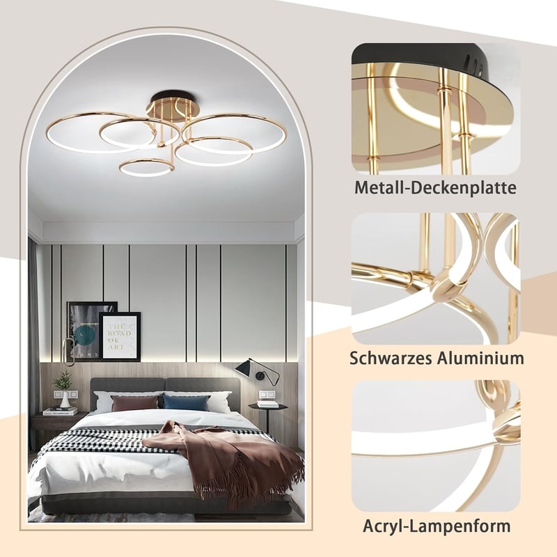 EIDEARAY LED Mennyezeti Lámpa 5 Körös Arany Dimmelhető Távirányítóval 93cm