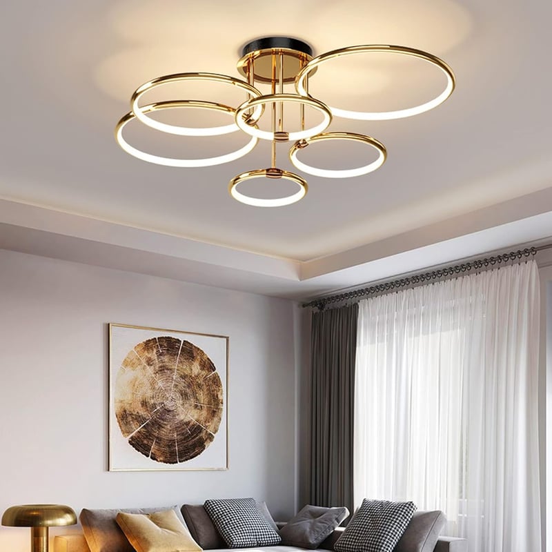 EIDEARAY LED Mennyezeti Lámpa 6 Gyűrűs Modern Arany Dimmelhető Távirányítóval 104cm