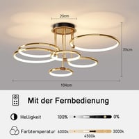 EIDEARAY LED Mennyezeti Lámpa 6 Gyűrűs Modern Arany Dimmelhető Távirányítóval 104cm 5