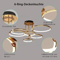 EIDEARAY LED Mennyezeti Lámpa 6 Gyűrűs Modern Arany Dimmelhető Távirányítóval 104cm 3