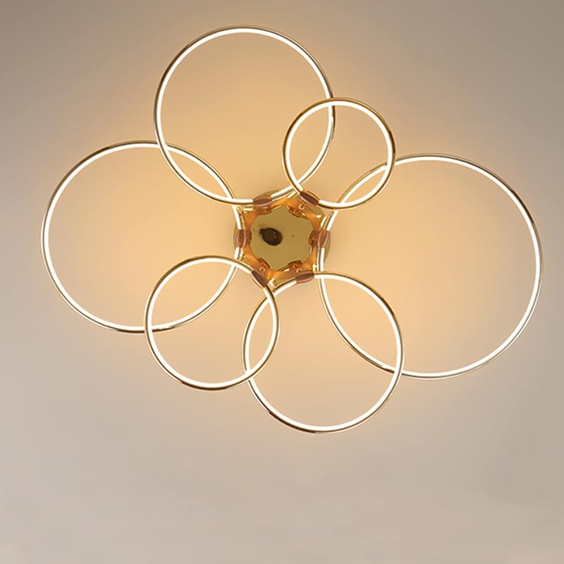 EIDEARAY LED Mennyezeti Lámpa 6 Gyűrűs Modern Arany Dimmelhető Távirányítóval 104cm