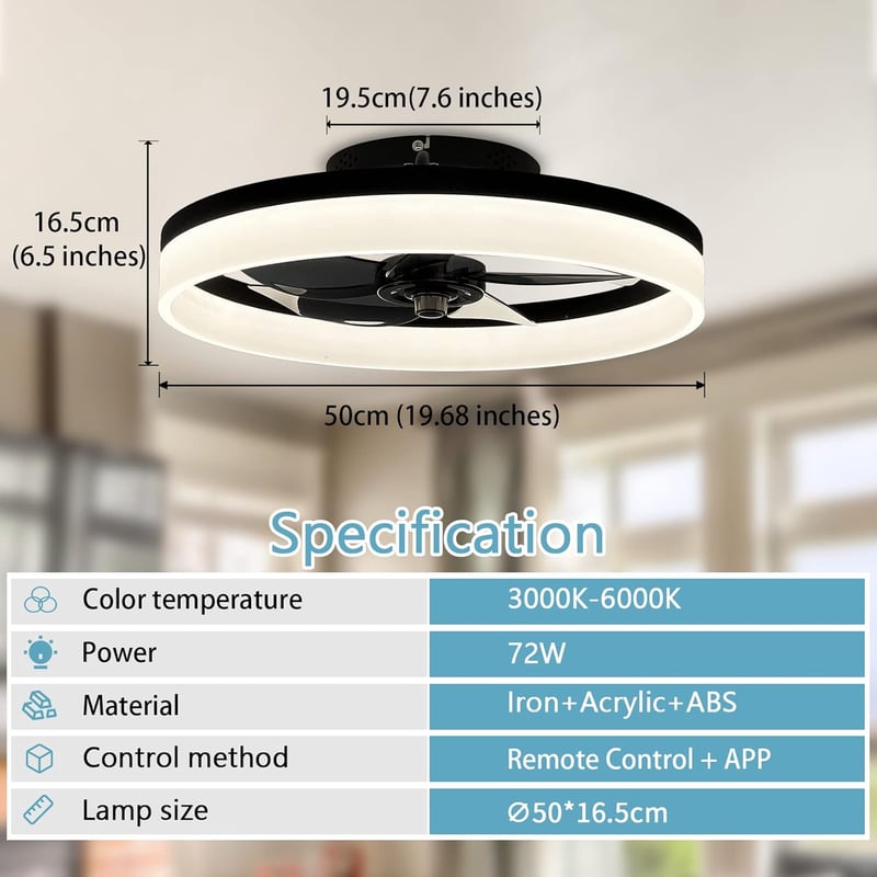 EIDISUNY 19 Colos Mennyezeti Ventilátor Lámpával, 72W LED Világítás, Távirányító, 3 Szín, Nappali Hálószoba
