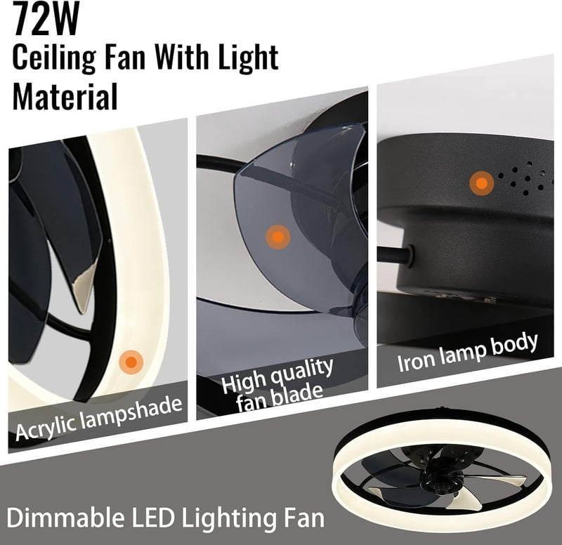 EIDISUNY 19 Colos Mennyezeti Ventilátor Lámpával, 72W LED Világítás, Távirányító, 3 Szín, Nappali Hálószoba
