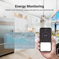 Inteligentná Wi-Fi predlžovačka Eightree s 3 zásuvkami, kompatibilná s Alexa a Google Home, s meraním spotreby, diaľkovým ovládaním, 16A, 1,5 m kábel 4