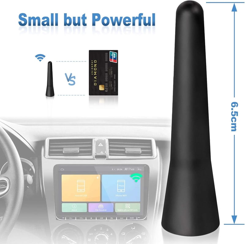 Eightwood Mini Autó Antenna Szett - 6,5 cm-es Rövid Tetőantenna FM/AM/DAB Rádióvételhez - 2 db Erős Vétel Funkcióval
