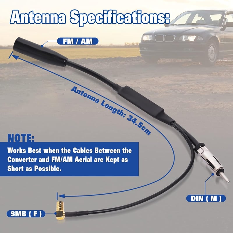 Eightwood DAB+ autórádió antenna 300cm hosszabbító kábellel RG174