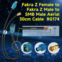 Eightwood DAB+ Autórádió Antenna SMB Fakra Z Kábel 30cm RG174 3