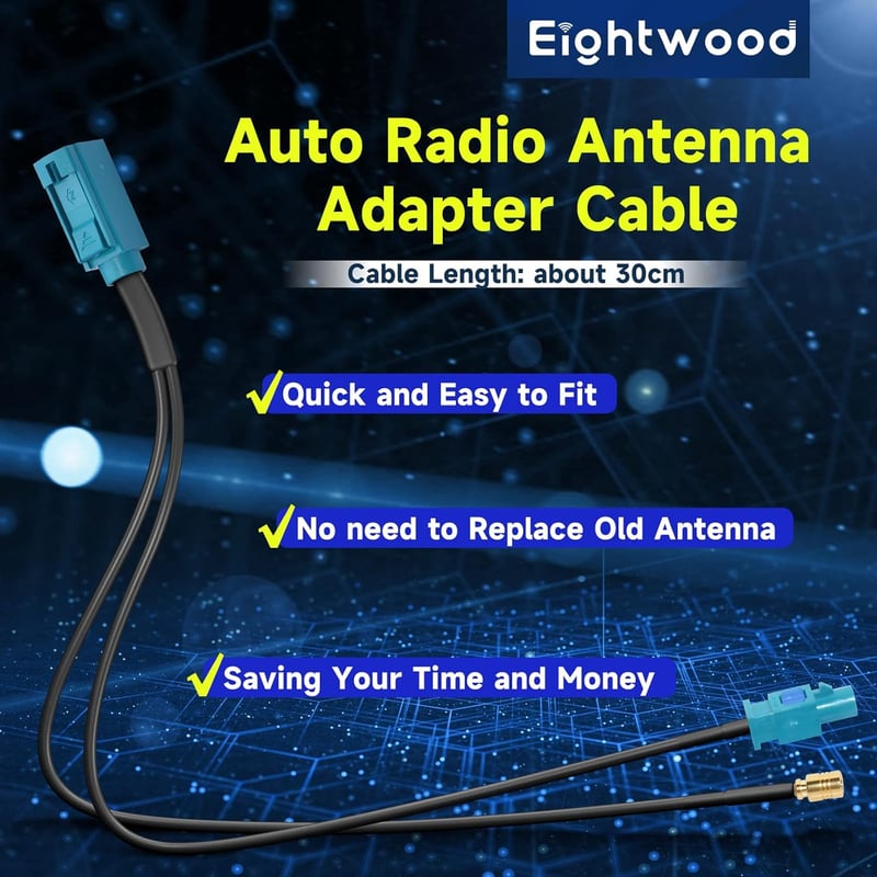 Eightwood DAB+ Autórádió Antenna SMB Fakra Z Kábel 30cm RG174