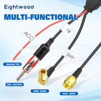 Eightwood DAB DAB+ autorádio anténa, rozdeľovač, AM/FM GPS strešná anténa v tvare žraločej plutvy so zosilňovačom signálu, SMB konektor, SMA adaptér, DIN, 5 m predlžovací kábel 3