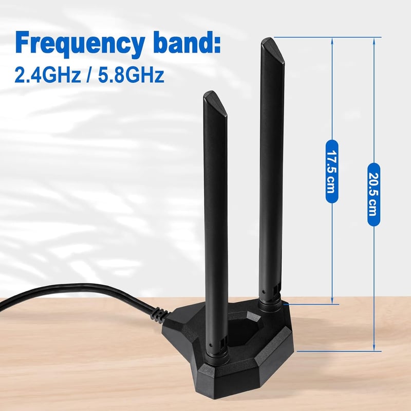 Eightwood Dual Band 2.4G/5.8G WLAN antenna mágneses talppal és 2m RP-SMA kábellel