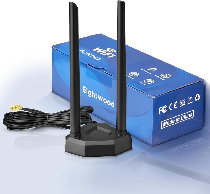 Eightwood Dual Band 2.4G/5.8G WLAN antenna mágneses talppal és 2m RP-SMA kábellel