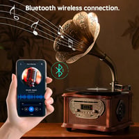 Eikosch Fekete Retro Lemezjátszó Bluetooth-szal, CD Lejátszóval és FM Rádióval - 2 Sebességes Vinyl Lejátszó 20W Hangszórókkal, Távirányítóv 4