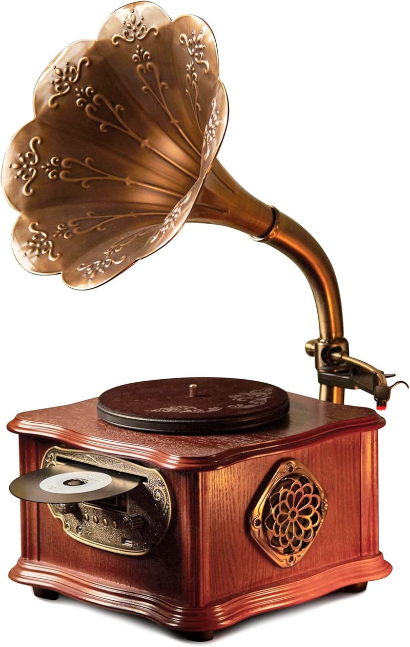 Eikosch Fekete Retro Lemezjátszó Bluetooth-szal, CD Lejátszóval és FM Rádióval - 2 Sebességes Vinyl Lejátszó 20W Hangszórókkal, Távirányítóv