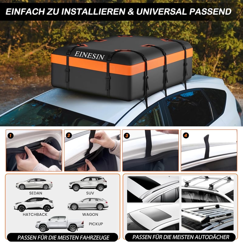 Einesin Összecsukható Tetőbox 600l 132x100x43cm, Tetőcsomagtartó Autóhoz, SUV-hez, Furgonhoz