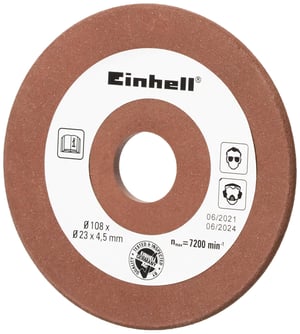 Disc de schimb pentru polizat Einhell, Ø 108 mm, grosime 4,5 mm, prindere 23 mm, granulație P100, pentru dispozitiv de ascuțit lanțuri de ferăstrău