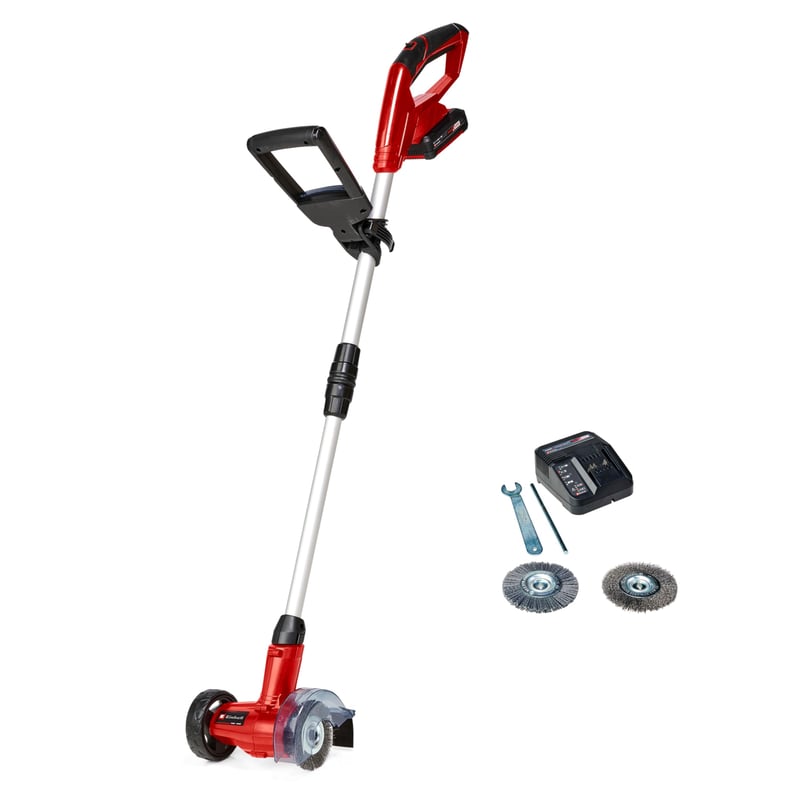Einhell GC-CC 18 Li Kit Power X-Change akumulatorski čistač fuga s baterijom od 18V 2,0 Ah i punjačem, s izmjenjivim najlonskim i čeličnim žičanim četkama.