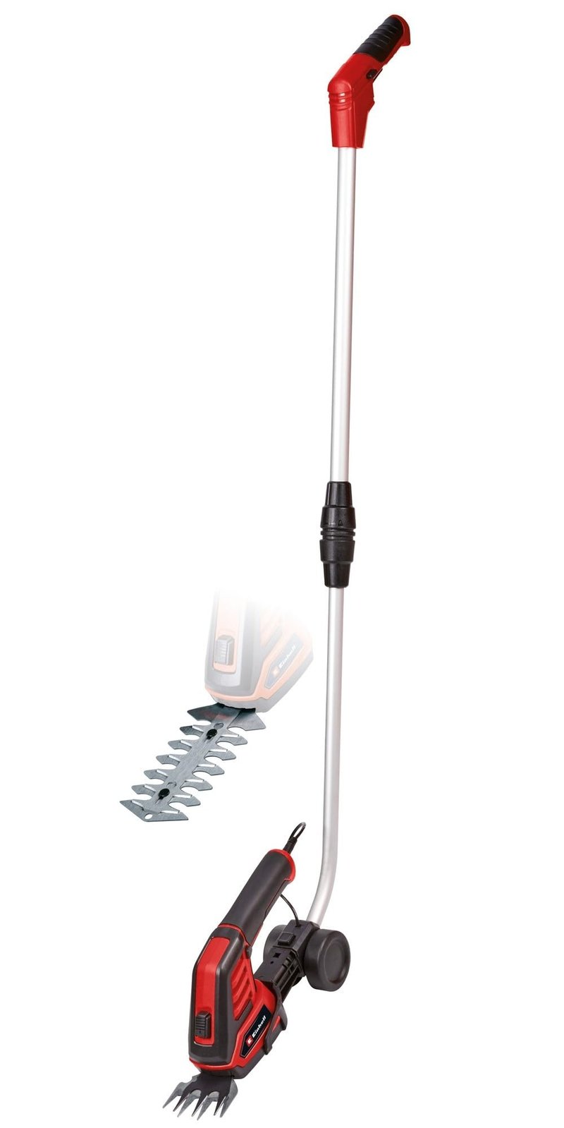 Akumulátorové nožnice na trávu a kríky Einhell GC-CG 3.6/70 Li – 3,6 V, 2,0 Ah, 70 mm čepeľ na trávu, 110 mm čepeľ na kríky, teleskopická rukoväť