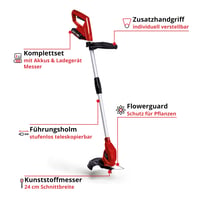Akumulátorová strunová kosačka Einhell GC-CT 18/24 Li Power X-Change, 18 V, s 2,0 Ah akumulátorom a nabíjačkou, s ochranou kvetov Flowerguard a teleskopickou rukoväťou. 3