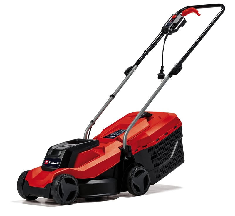Elektrická kosačka Einhell GC-EM 1000/32 – 1000 W, šírka záberu 32 cm, pre plochy do 300 m², 30 l zberný kôš, výška kosenia 30–70 mm, sklopná rukoväť