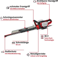 Einhell GE-CH 36/65 Li-Solo Power X-Change akumulatorske škare za živicu - 36V, duljina reza 65 cm, razmak zubaca 30 mm, zakretna ručka, sakupljač odrezaka 3