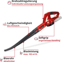 Akumulátorový fúkač lístia Einhell GE-CL 18 Li, 18 V, rýchlosť vzduchu 210 km/h, čierna/červená, bez akumulátora a nabíjačky 3