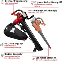 Aspirator/suflantă de frunze cu acumulator Einhell GE-CL 36/230 Li E-Solo - Versiune Solo, 36V, viteză aer 230 km/h 3