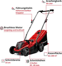 Einhell GE-CM 18/33 Li Kit akumulatorska kosilica Power X-Change 18V, širina reza 33 cm, motor bez četkica, košara 30L, visina košnje 25-65 mm, s 4,0 Ah baterijom i punjačem 3
