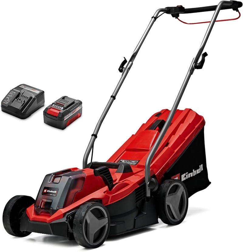 Einhell GE-CM 18/33 Li Kit akumulatorska kosilica Power X-Change 18V, širina reza 33 cm, motor bez četkica, košara 30L, visina košnje 25-65 mm, s 4,0 Ah baterijom i punjačem