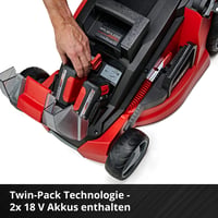 Einhell GE-CM 43 Li M Kit akumulatorska kosilica 43 cm širina rezanja 600 m² Brushless Power X-Change 36V 2x4Ah 63L košara za travu malčiranje 25-75 mm 7