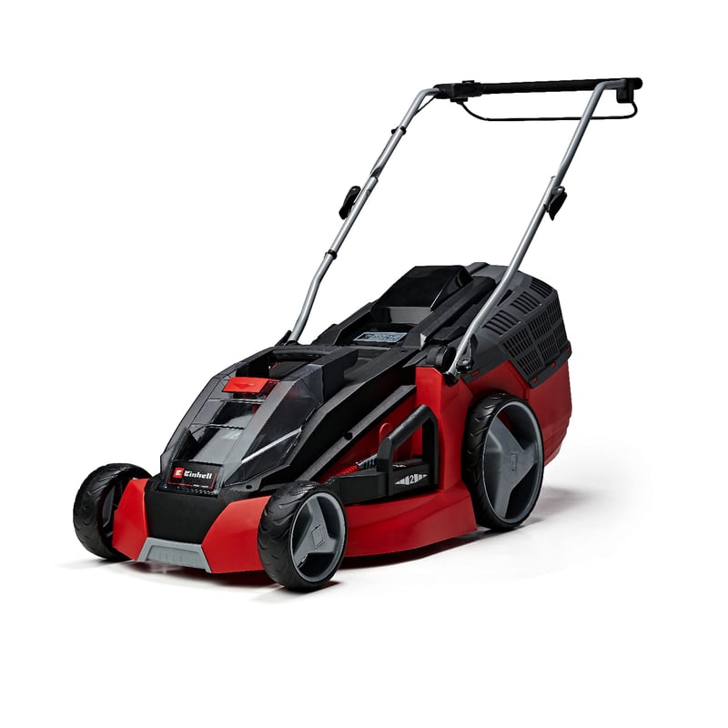 Einhell GE-CM 43 Li M Kit akumulatorska kosilica 43 cm širina rezanja 600 m² Brushless Power X-Change 36V 2x4Ah 63L košara za travu malčiranje 25-75 mm