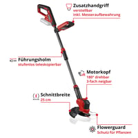 Motocoasă cu acumulator Einhell GE-CT 18/25 Li-Solo - 18V, lățime de tăiere 25 cm, cap motor rotativ, 20 de cuțite din plastic, fără acumulator 3