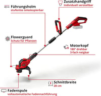 Einhell GE-CT 18/28 Li-Solo akumulatorski trimer za travu, 18 V, širina rezanja 28 cm, zakretna i nagibna glava motora, bez baterije, crvena/crna 3