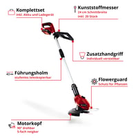 Mașină de tuns iarba cu acumulator Einhell GE-CT 18 Li Set - 18V, lățime de tăiere 24 cm, mâner telescopic, acumulator 2,0 Ah și încărcător 3
