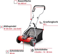 Mașină de tuns iarba cu cilindru Einhell GE-HM 18/38 Li-Solo, lățime de tăiere 38 cm, 18V, Solo (fără acumulator și încărcător) 3