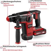 Ciocan rotopercutor cu acumulator Einhell Professional TP-HD 18/28 Li BL +4, 18V, cu acumulator de 3,0Ah, roșu/negru 3