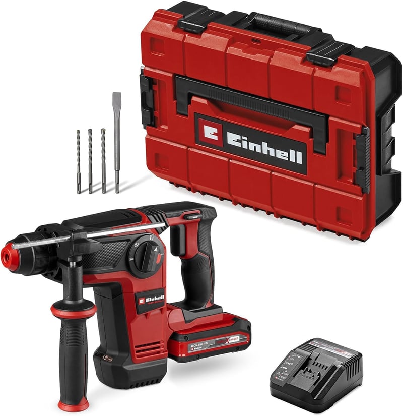 Ciocan rotopercutor cu acumulator Einhell Professional TP-HD 18/28 Li BL +4, 18V, cu acumulator de 3,0Ah, roșu/negru