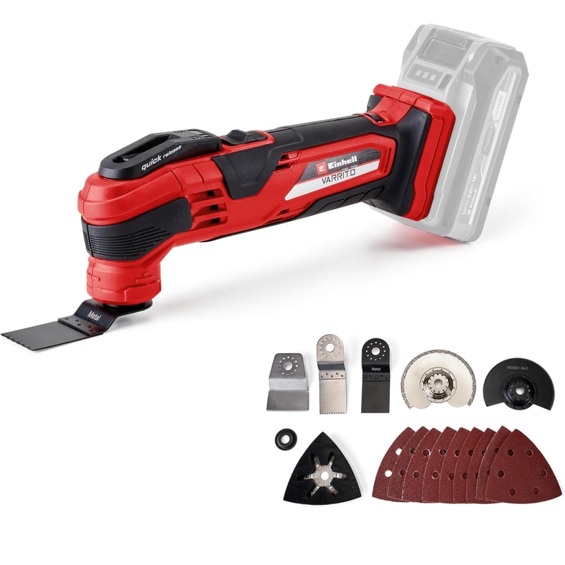 Unealtă multifuncțională cu acumulator Einhell VARRITO Power X-Change 18V – 11000-20000 rpm, sistem de prindere a sculei cu 12 trepte, fără acumulator și încărcător
