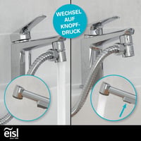 Baterie de bucătărie EISL DX25 cu duș extractibil pentru bucătărie, baie, spălătorie sau atelier, cu furtun (150 mm) și adaptor, crom 3