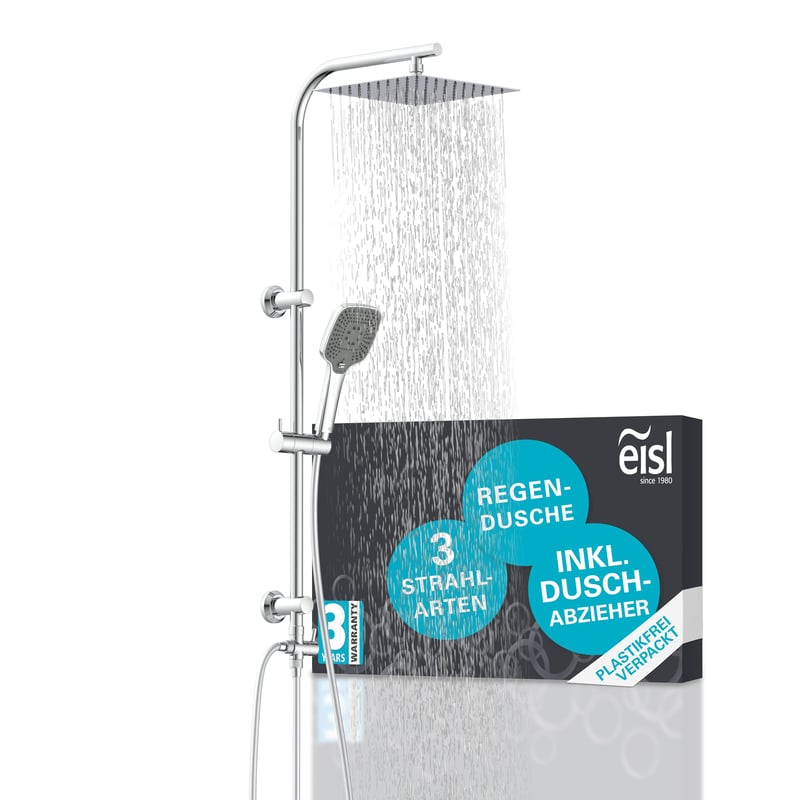 Sprchový set EISL EASY DELUXE DX12011 s hlavovou sprchou (300x300 mm) a ručnou sprchou, bez batérie, na dodatočnú montáž, so stierkou na sklo