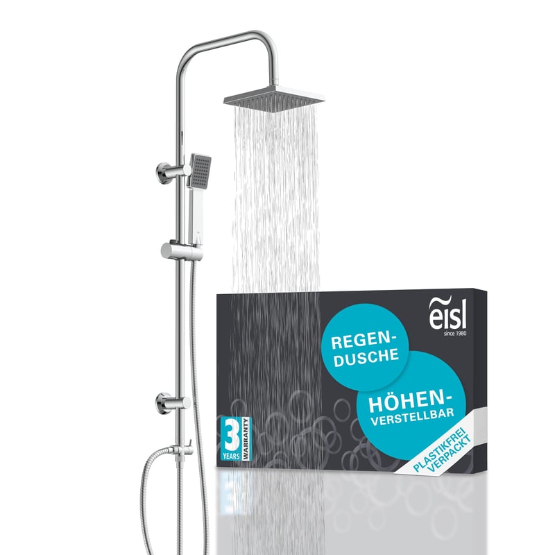 Set de duș EISL EASY ENERGY DX12004-A 2 în 1 cu pară de duș tip ploaie mare (176 x 176 mm) și duș de mână, montabil în găurile existente, cu kit complet de instalare
