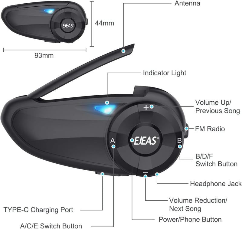 EJEAS Q7 Bluetooth 5.1 Motoros Sisak Interkom Rendszer Stereo Hanggal