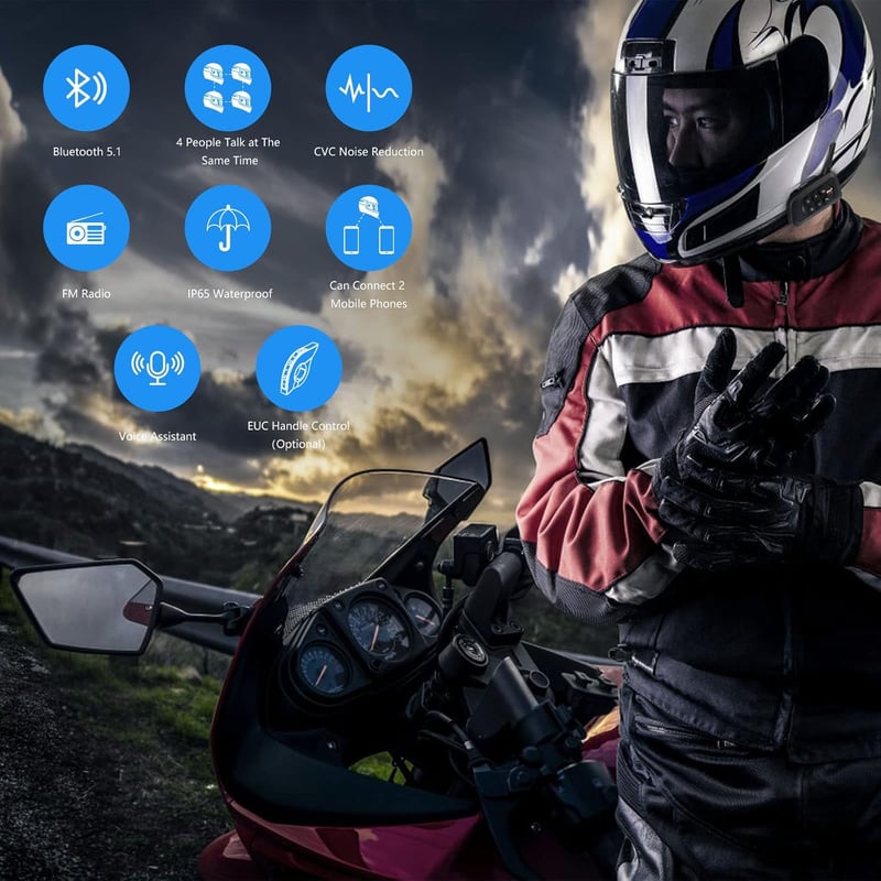 EJEAS V4 Plus motoros interkom Bluetooth 5.1 sisak headset 4 személyes full duplex FM CVC zajcsökkentés 2db