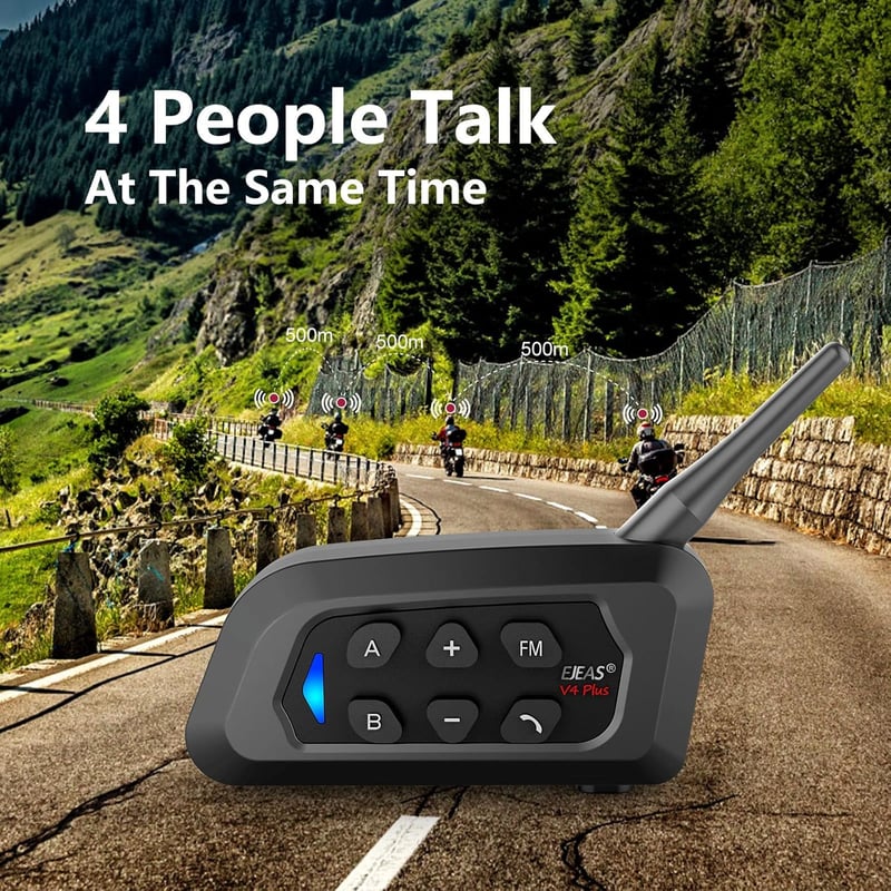 EJEAS V4 Plus motoros interkom Bluetooth 5.1 sisak headset 4 személyes full duplex FM CVC zajcsökkentés 2db