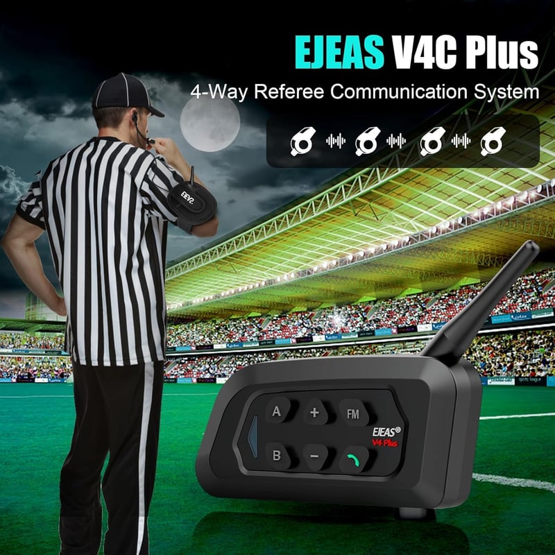 EJEAS V4C Plus Profi Futball Bíró Bluetooth Headset 1200M 4 Személyes Teljes Duplex Kommunikáció
