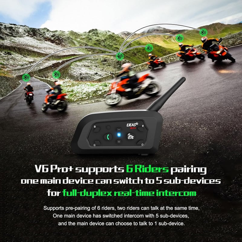 EJEAS V6 Pro+ Bluetooth motoros sisak intercom 6 fős csoportbeszélgetéshez